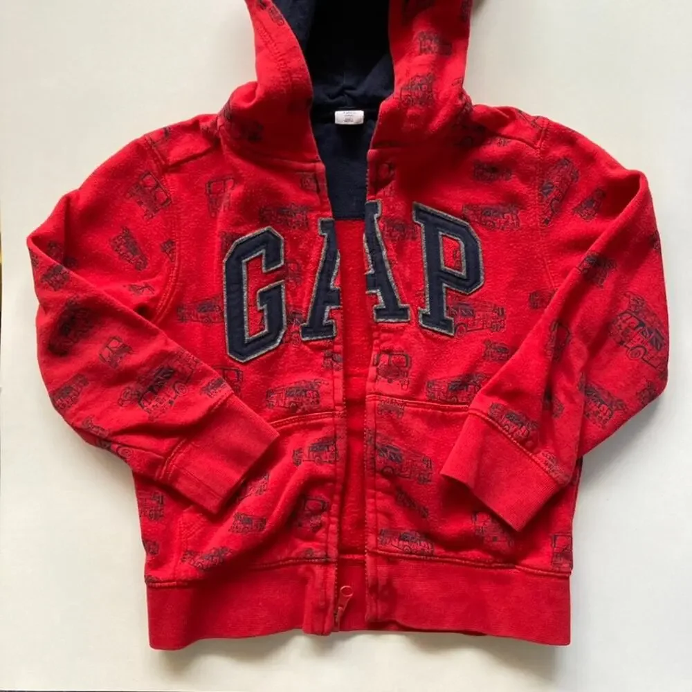Baby Gap Toddler Logo Zipper Hoodie - Firetrucks - Red Blue - 5T